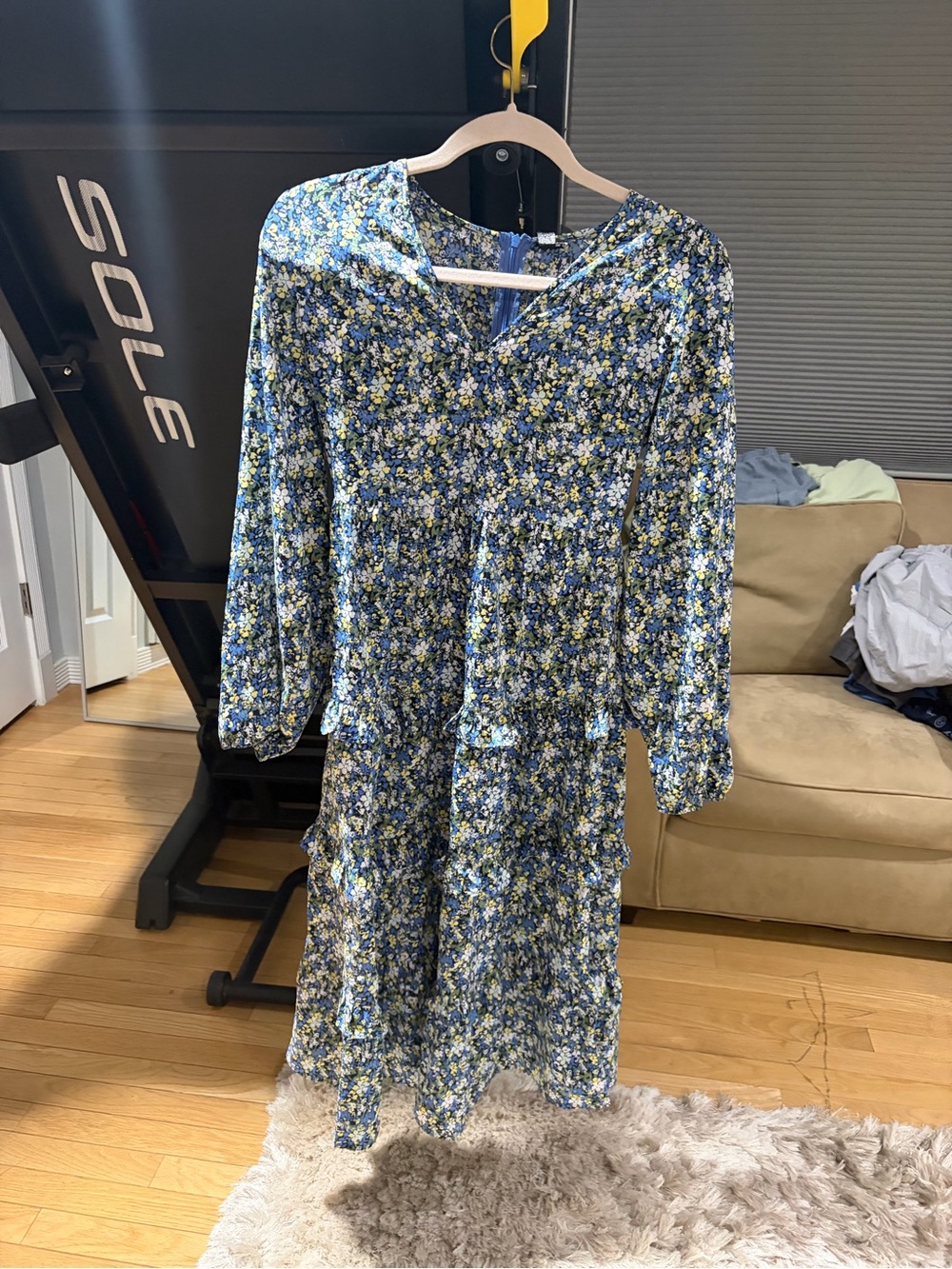 Floral Tiered Midi Dress in Blue